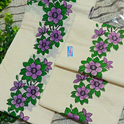 White Cotton Set Mundu with Red Floral Border