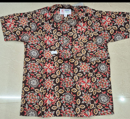 Boys Kerala Traditional Combo Set | Kalamkari Shirt & Gold Kara Mundu | Ages 1–10