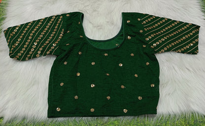 Emerald Green Embroidered Ready-to-Wear Saree Blouse