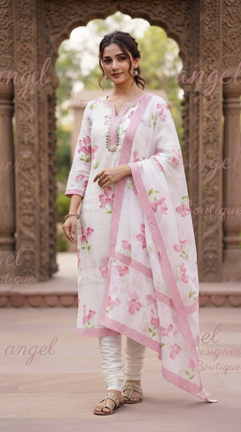 Blush Garden Mul Cotton Three-Piece Churidar Set