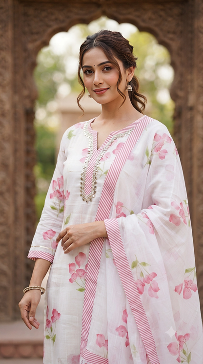 Blush Garden Mul Cotton Three-Piece Churidar Set