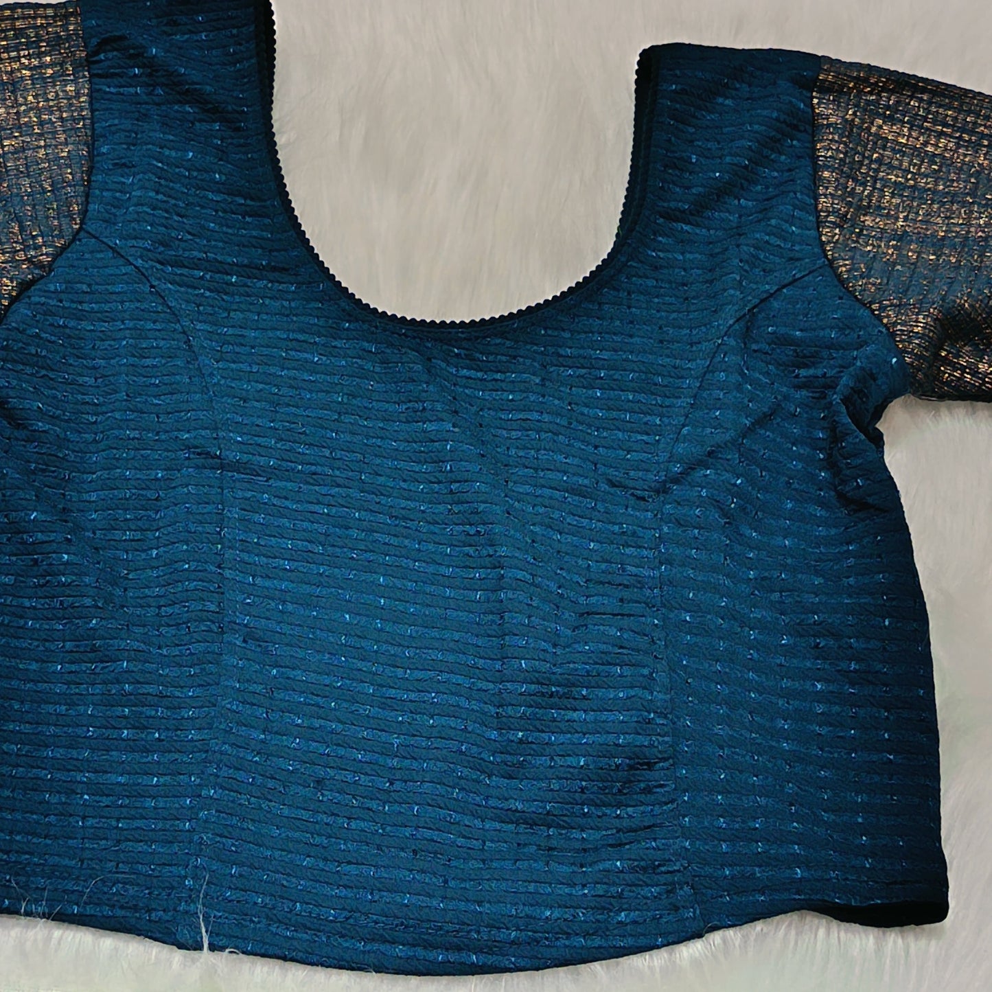 Teal & Gold Shimmer Ready-to-Wear Saree Blouse