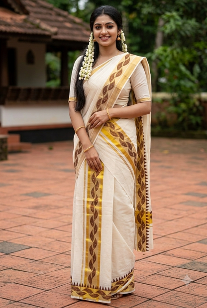 Kerala Special Tissue Set Mundu with Extra Broad Gold Kasavu | 2.80 Mtrs