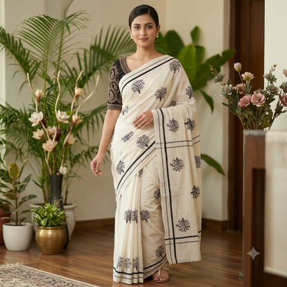Puliyila kara  Saree with Tree Embroidery Work