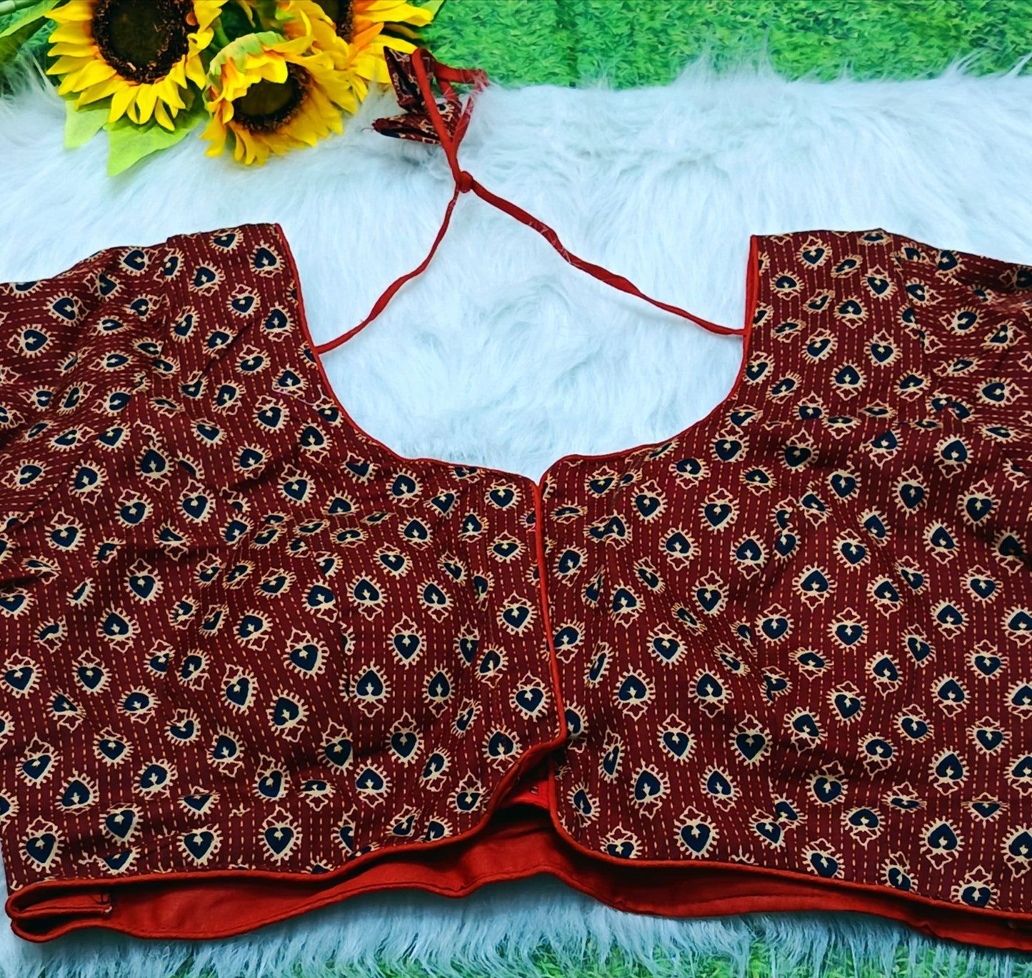 Maroon Ajrakh Buti Print Ready-to-Wear Blouse | Angel Designer