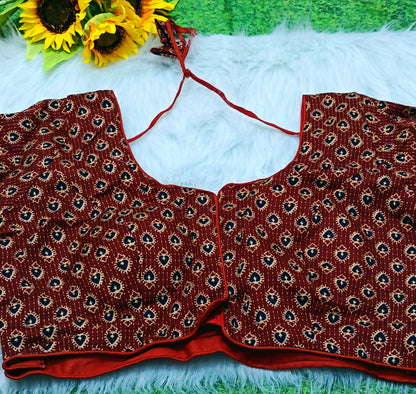 Maroon Ajrakh Buti Print Ready-to-Wear Blouse | Angel Designer