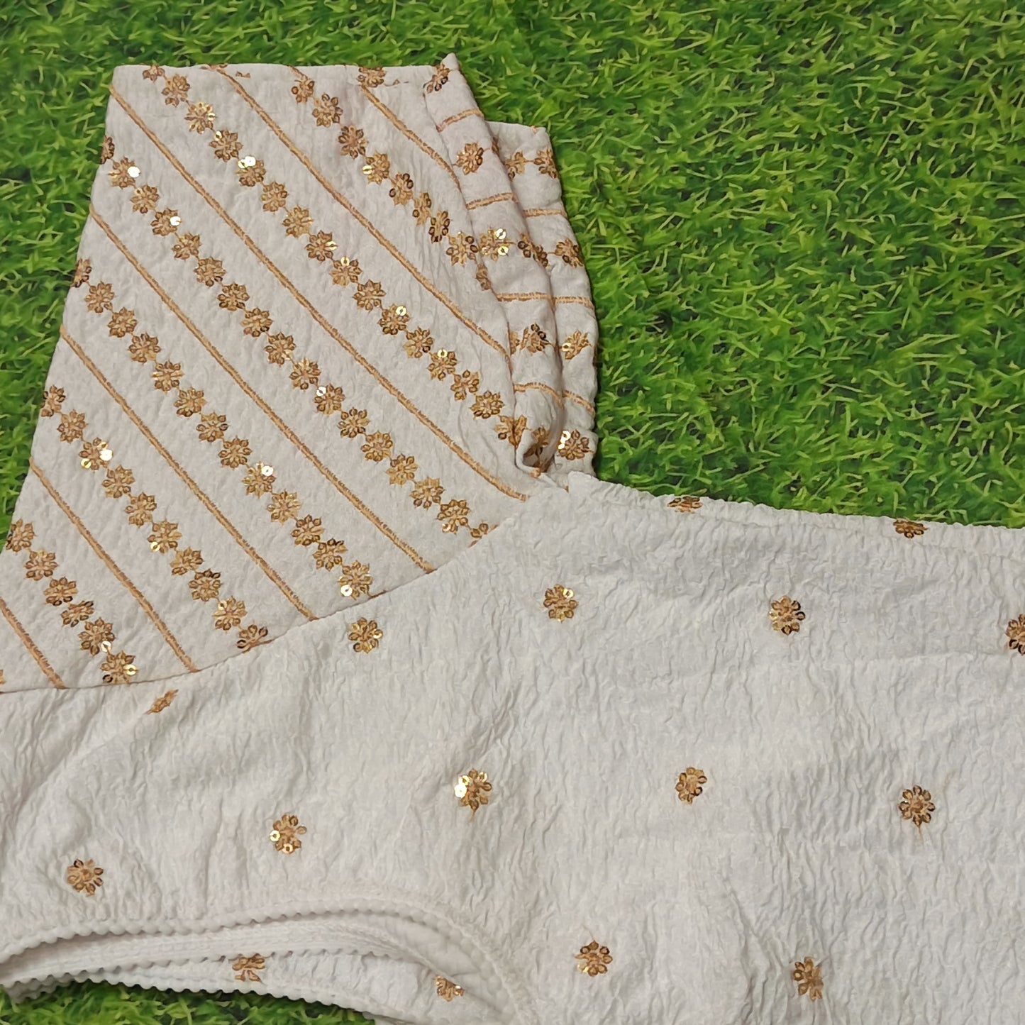 Ivory Sequin Ready-to-Wear Saree Blouse