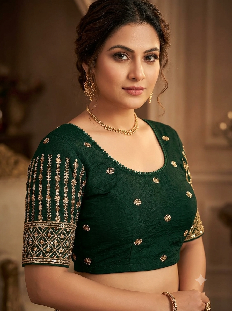 Emerald Green Embroidered Ready-to-Wear Saree Blouse