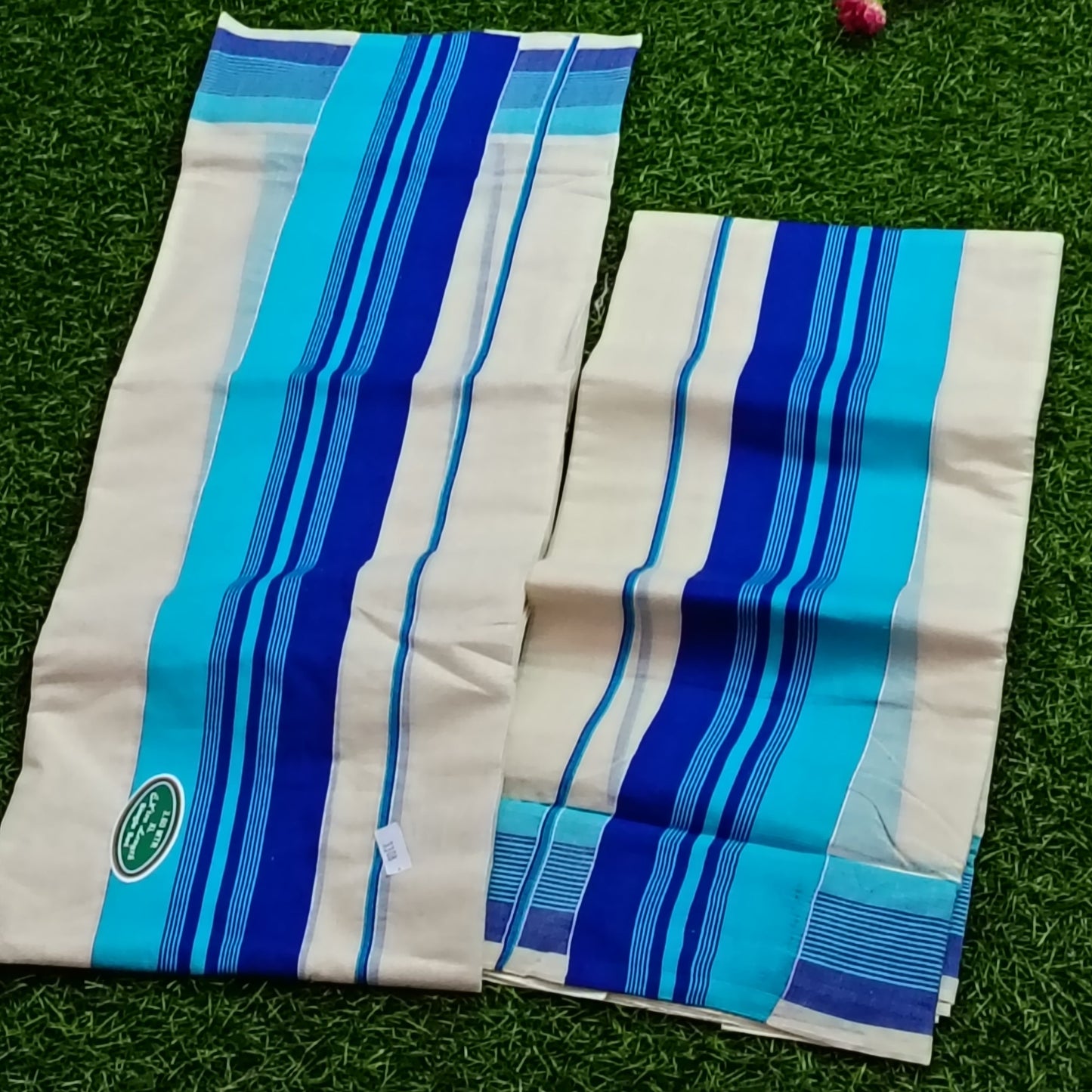 Kerala Cotton Mundu with Blue Stripes