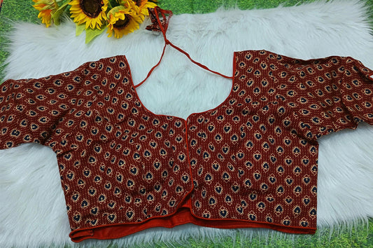 Maroon Ajrakh Buti Print Ready-to-Wear Blouse | Angel Designer