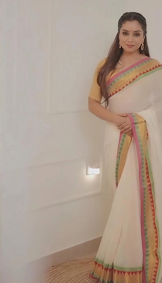 Mul Cotton Saree – Multicolour Woven Border