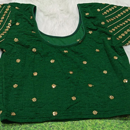 Emerald Green Embroidered Ready-to-Wear Saree Blouse
