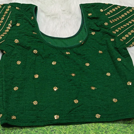 Emerald Green Embroidered Ready-to-Wear Saree Blouse
