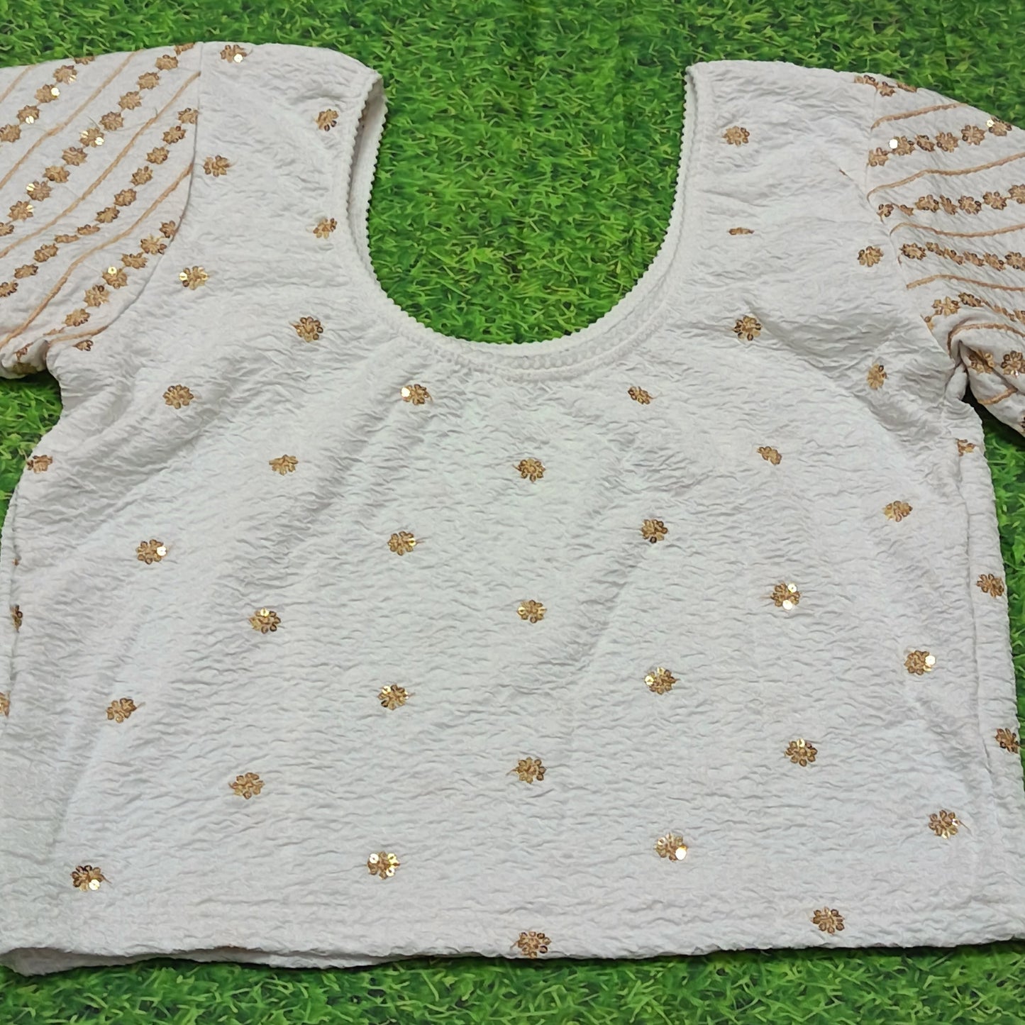 Ivory Sequin Ready-to-Wear Saree Blouse