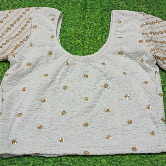 Ivory Sequin Ready-to-Wear Saree Blouse