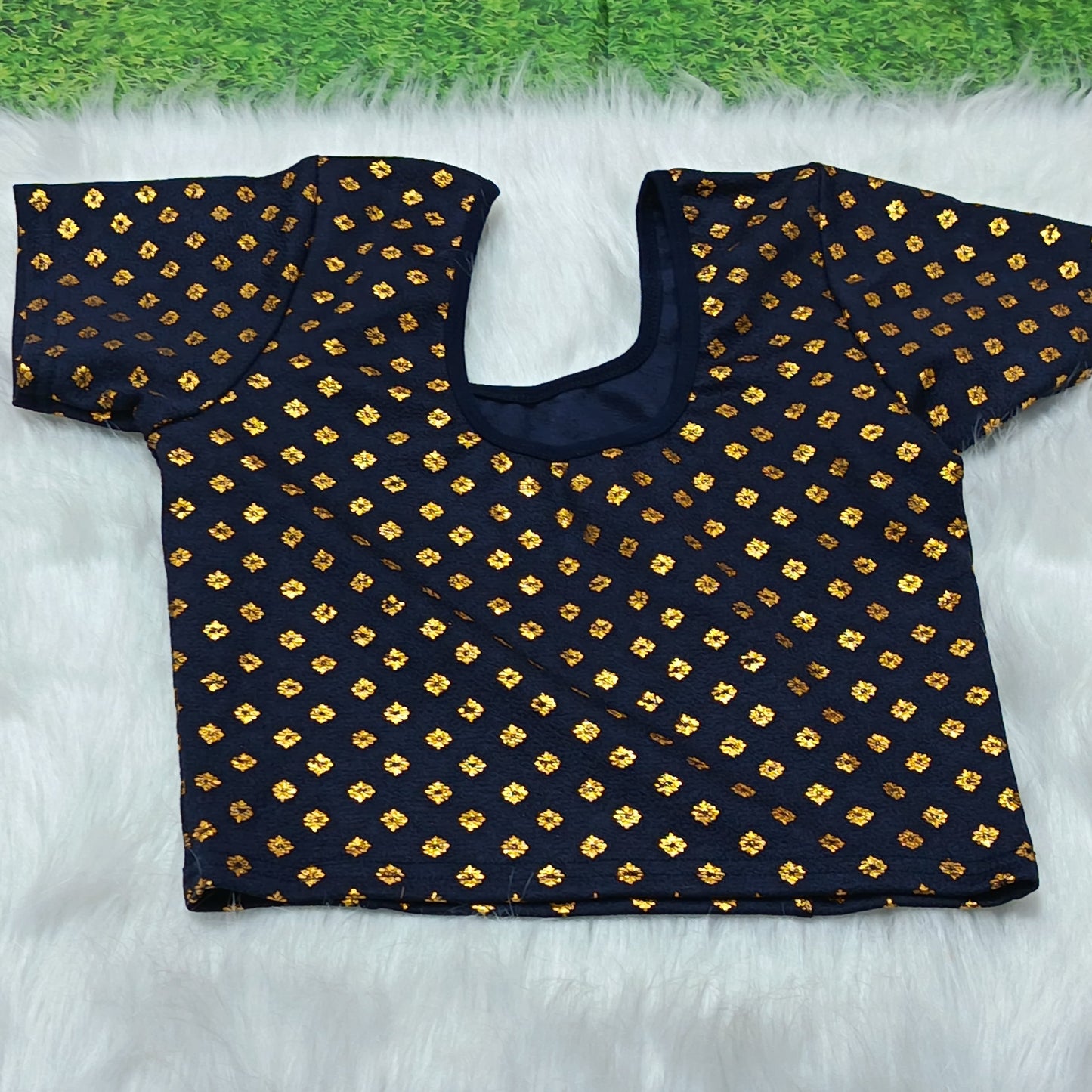 Navy Brocade Blouse – Alterable Size 36–42